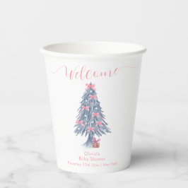 Pink Winter Bow Christmas Tree Baby Shower Welcome Pappbecher