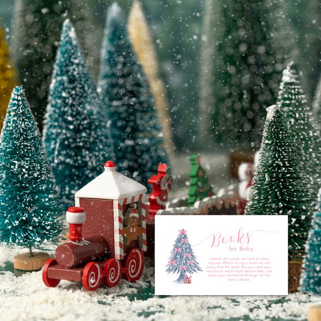 Pink Winter Bow Christmas Tree Books Baby Shower  Begleitkarte (Pink Winter Bow Christmas Tree Books Baby Shower Enclosure Card)