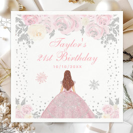 Pink Winter Brown Haar Prinzessin Geburtstagsparty Serviette