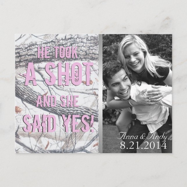 Pink Winter Camouflage Save the Date Hochzeit Post Postkarte (Vorderseite)