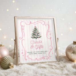 Pink Winter Christmas Baby Shower Cards and Gifts Poster