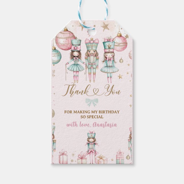 Pink Winter Christmas Ballerinas Geburtstag Geschenkanhänger (Vorderseite)