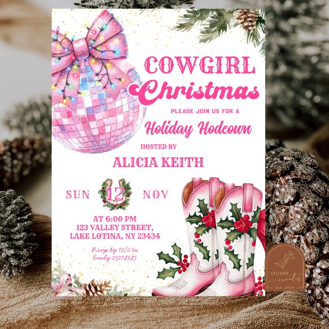 Pink Winter Christmas Cowgirl Holiday Party Einladung (Von Creator hochgeladen)