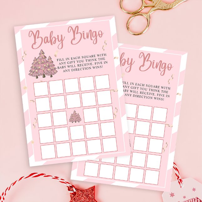 Pink Winter Christmas Tree Baby Dusche Bingo Spiel Einladung (Von Creator hochgeladen)