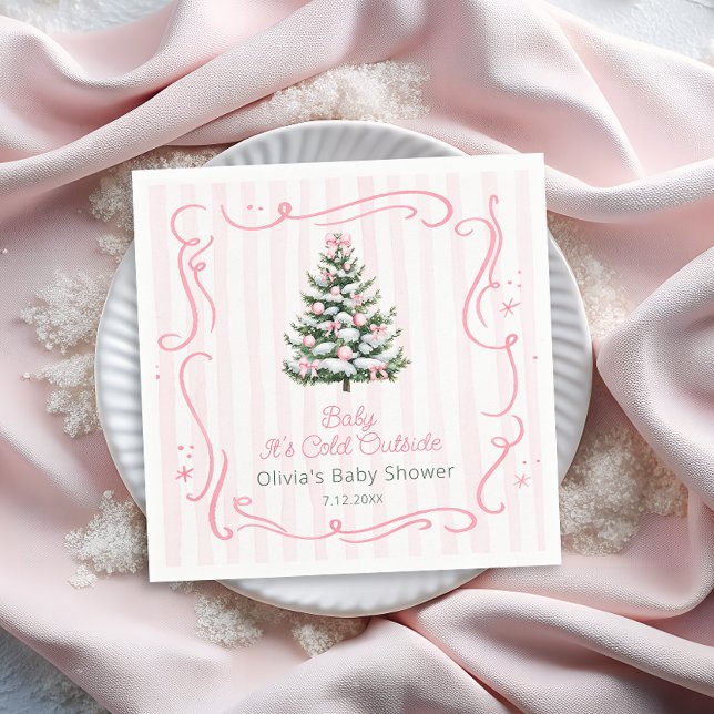 Pink Winter Christmas Tree Baby Shower Serviette (Von Creator hochgeladen)