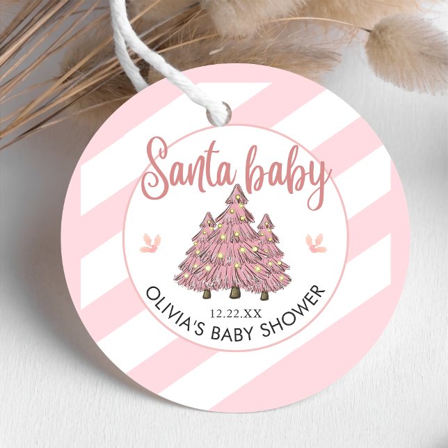 Pink Winter Christmas Tree Santa Baby Dusche Geschenkanhänger (Von Creator hochgeladen)