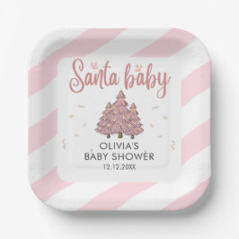 Pink Winter Christmas Tree Santa Baby Dusche Pappteller