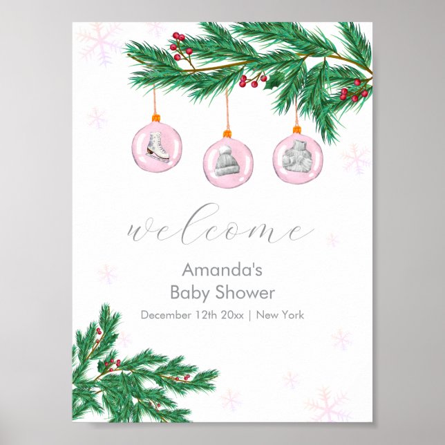 Pink Winter Clothes Ornaments Baby Shower Welcome  Poster (Vorne)