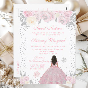 Pink Winter Dark Skin Princess 16 . Geburtstag Postkarte