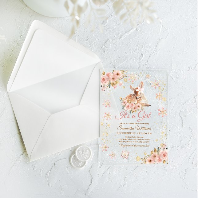 Pink Winter Dei a Girl Baby Dusche Acryleinladungen (Von Creator hochgeladen)