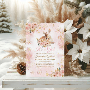 Pink Winter Dei a Girl Baby Dusche Einladung