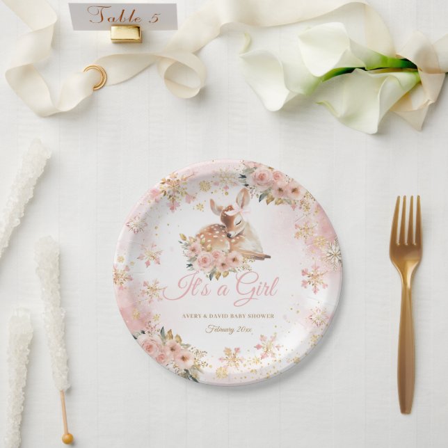 Pink Winter Dei a Girl Baby Dusche Pappteller (Hochzeit)