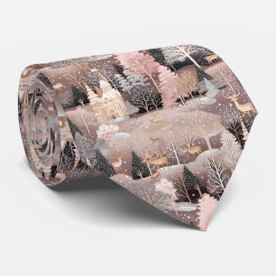 Pink Winter Hirsch Fantasy Schloss Landschaft (4) Krawatte