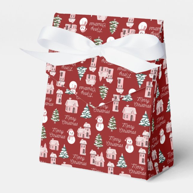 Pink Winter Hütte Pine Trees Weihnachten Geschenkschachtel (Vorderseite)