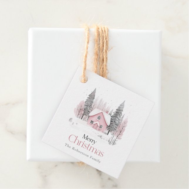 Pink Winter Hütte Weihnachten Geschenkanhänger (Beispiel)