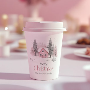 Pink Winter Hütte Weihnachten Pappbecher