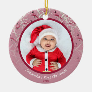Pink Winter Kardinal Baby Personalisiertes Foto Keramik Ornament
