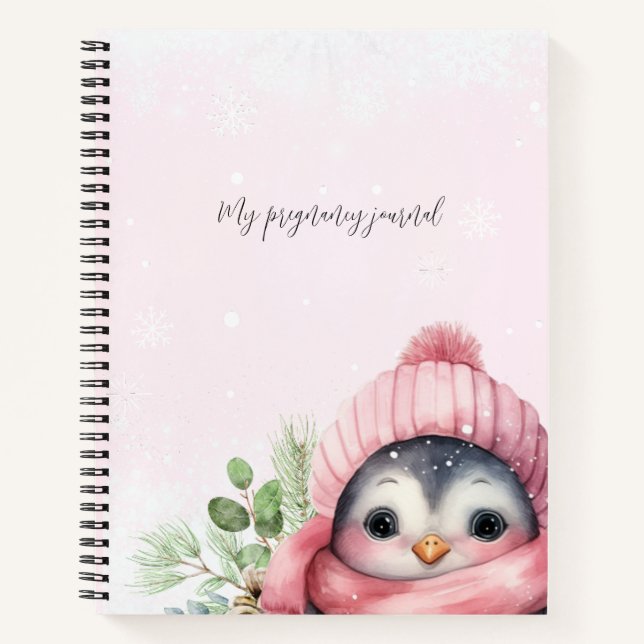 Pink Winter My Pregnancy Pinguin Journal Notizbuch (Vorderseite)