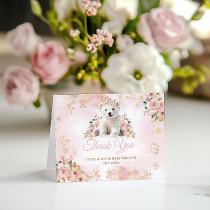 Pink Winter Niedlich Bär The Girl Baby Dusche Dankeskarte