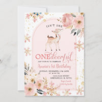Pink Winter Onedeerful Snowflake Floral Geburtstag