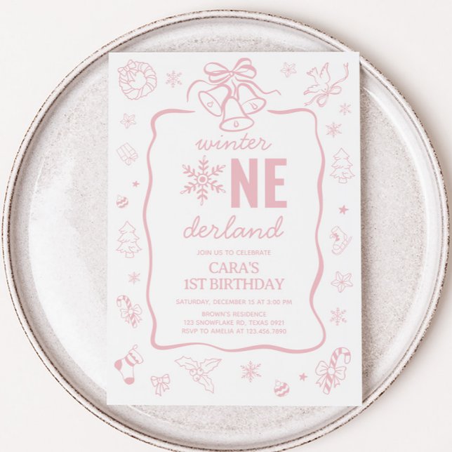 Pink Winter Onederland Birthday Party  Einladung (Winter Onederland Birthday Invitation)