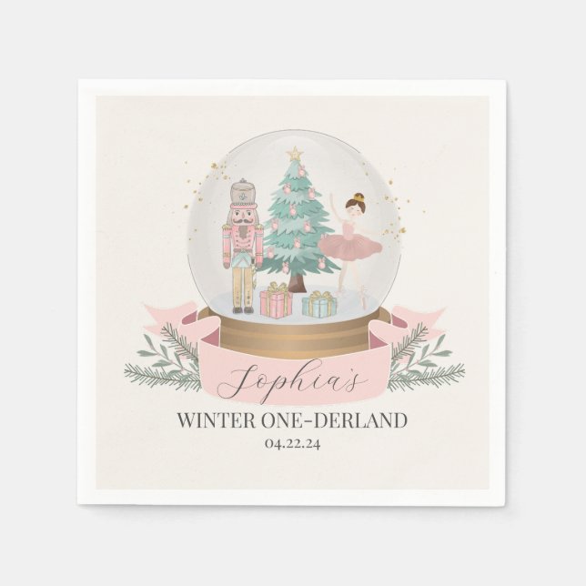 Pink Winter onederland erste Geburtstagsparty Serviette (Vorderseite)