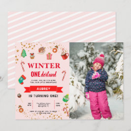 Pink Winter Onederland Erster Geburtstag Einladung
