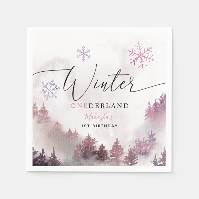 Pink Winter ONEderland Girl's Birthday Party Serviette (Vorderseite)