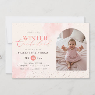Pink Winter Onederland Kid Arch Photo 1st Birthday Einladung