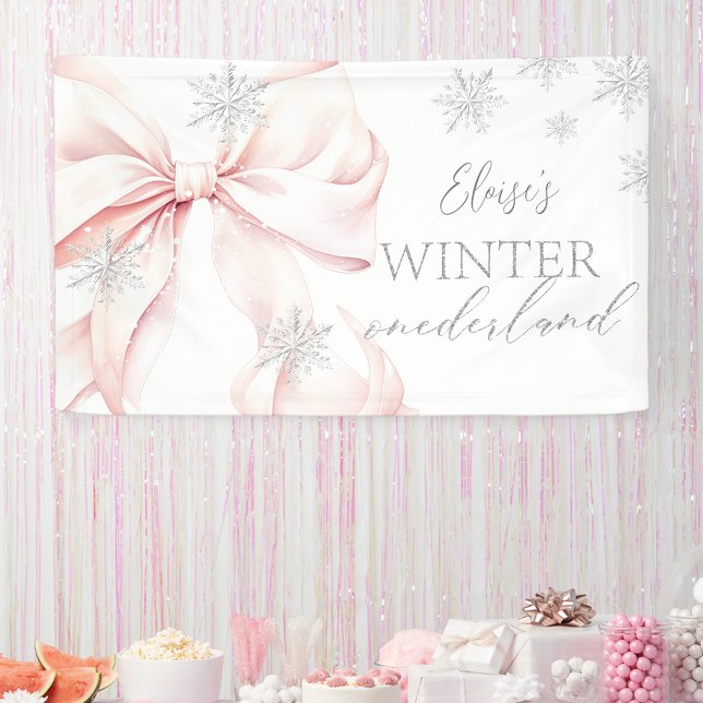 Pink Winter Onederland Silver Glitzer 1. Geburtsta Banner (Von Creator hochgeladen)