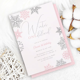Pink Winter Onederland Silver Glitzer 1. Geburtsta Einladung