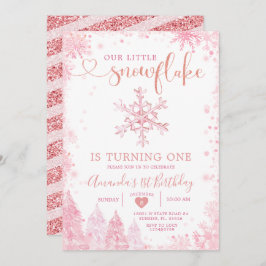 Pink Winter Onederland Snowflake 1. Geburtstag Inv Einladung