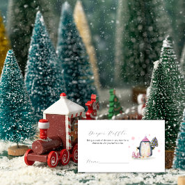 Pink Winter Penguin Diaper Raffle Baby Shower Begleitkarte