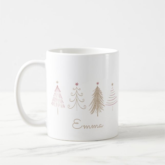 Pink Winter Pines Whimsisches Weihnachtsfest Tasse (Links)