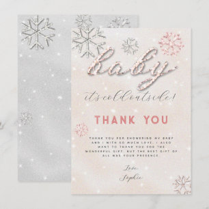 Pink Winter Rhinestones Babydusche Danke Einladung