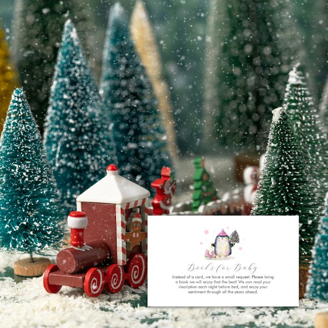 Pink Winter Skate Penguin Books for Baby Shower  Begleitkarte (Pink Winter Skate Penguin Books for Baby Shower Enclosure Card)