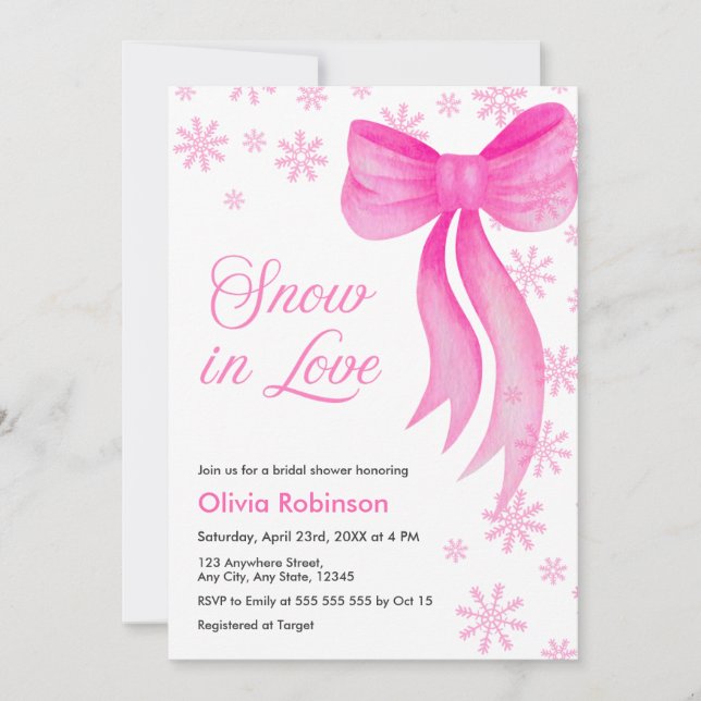 Pink Winter Snow in Love Snowflakes Bridal Shower  Einladung (Vorderseite)
