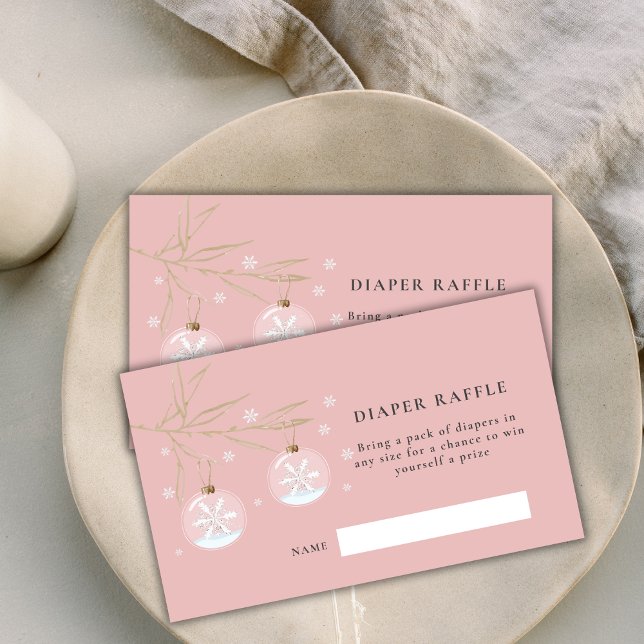 Pink Winter Snowflake Babydusche Windelwindeln Begleitkarte (Pink Winter Snowflake Baby Shower Diaper Raffle Enclosure Card)