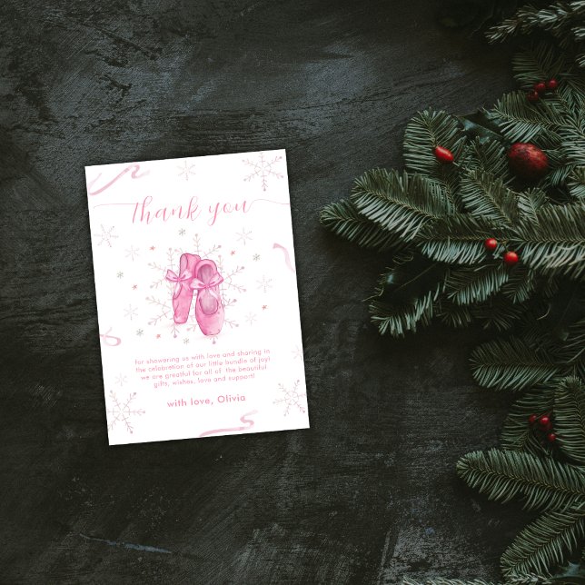 Pink Winter Snowflake Ballerina Baby Shower Dankeskarte (Pink Winter Snowflake Ballerina Baby Shower Thank You Card)