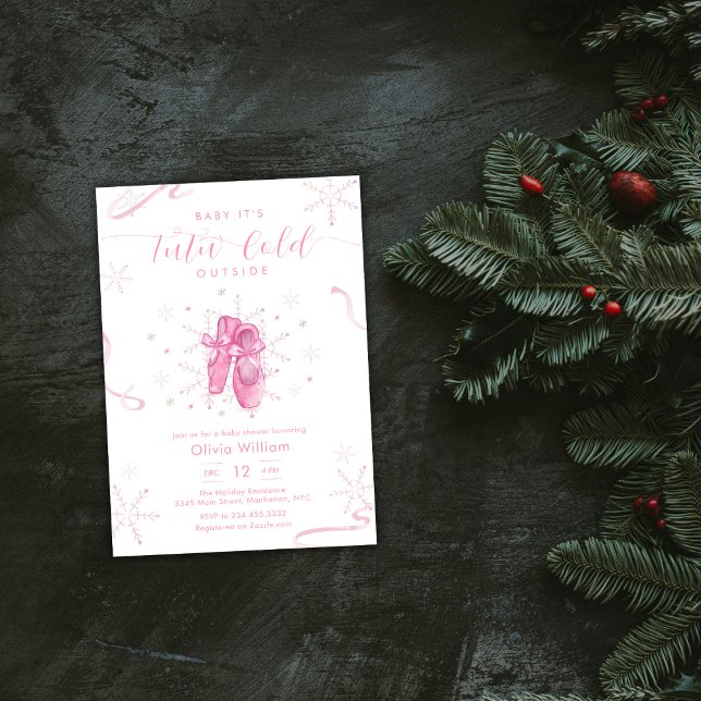 Pink Winter Snowflake Ballerina Baby Shower Einladung (Pink Winter Snowflake Ballerina Baby Shower Invitation)