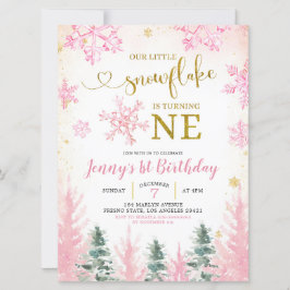 Pink Winter Snowflake Erster Geburtstag Einladung