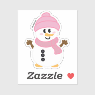 Pink Winter Snowman Aufkleber