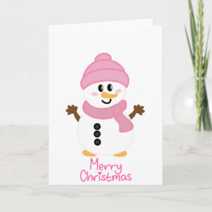 Pink Winter Snowman Frohe Weihnachten Karte
