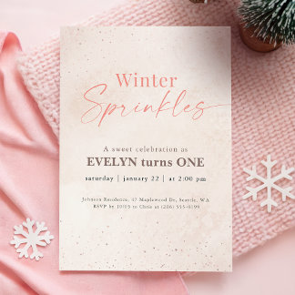 Pink Winter Sprinkles Glitter Girl 1st Birthday Einladung