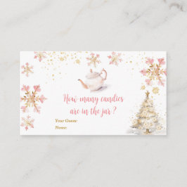 Pink Winter Tea Party Baby Shower How Many Candies Begleitkarte