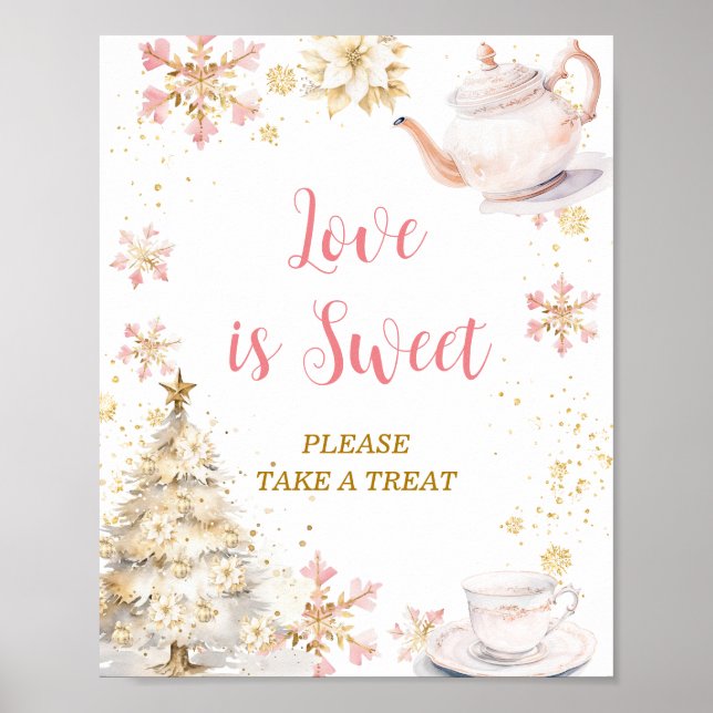Pink Winter Tea Party Baby Shower Love is Sweet Poster (Vorne)