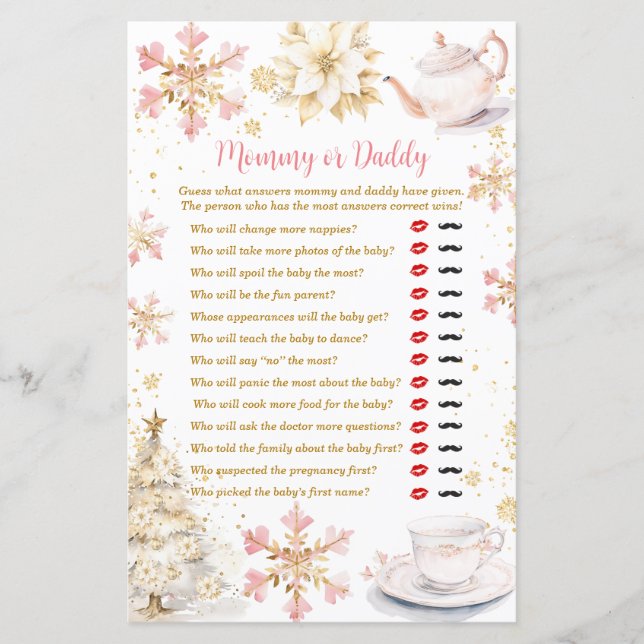 Pink Winter Tea Party Baby Shower Mommy or Daddy (Vorderseite)