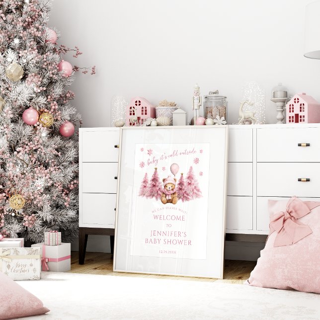 Pink Winter Teddy Bear Baby Girl Dusche Willkommen Poster (Von Creator hochgeladen)