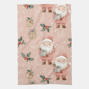 Pink Winter - Weihnachtsmann, Schneeflocken, Stech Geschirrtuch