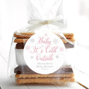 Pink Winter Wonderland Baby Dusche Gefallen Runder Aufkleber